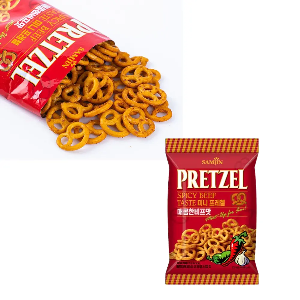 Samjin Mini Pretzel Spicy Beef [미니프레첼 매콤비프] 70g*24